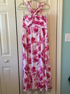 Grace Karin Pink Floral Maxi Dress with Twist Front